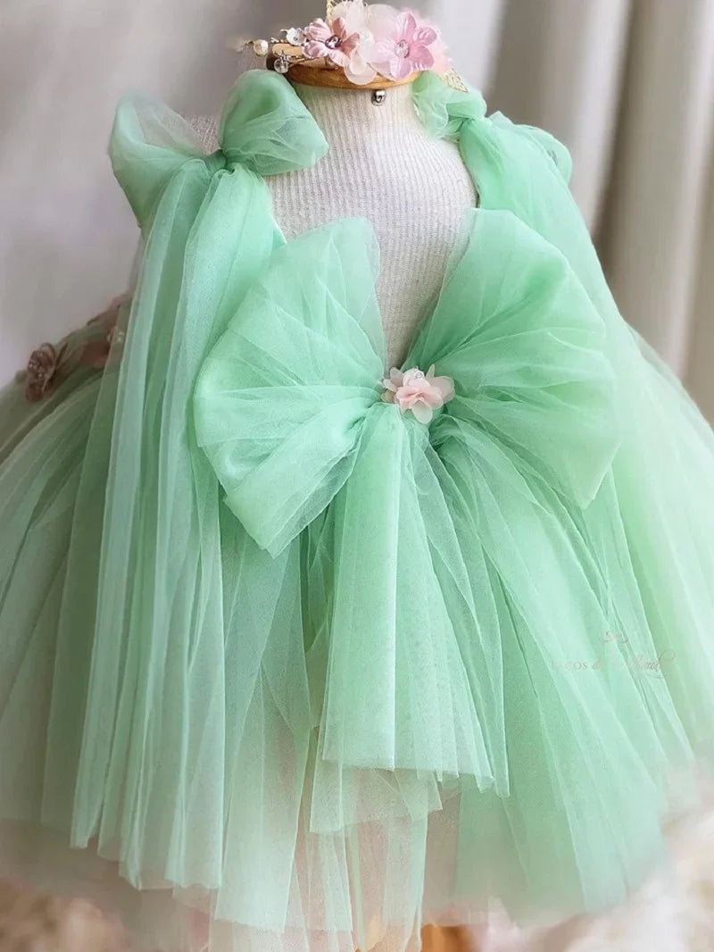 Vestido de princesa infantil borboleta com asas de malha fofa para meninas de 2 a 6 anos, vestido elegante para festa de aniversário com flores