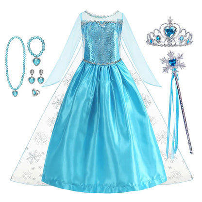 Girl Princess Dress Halloween 2026 Cosplay Party Costume Snow Queen Princess Clothes Children Outfit