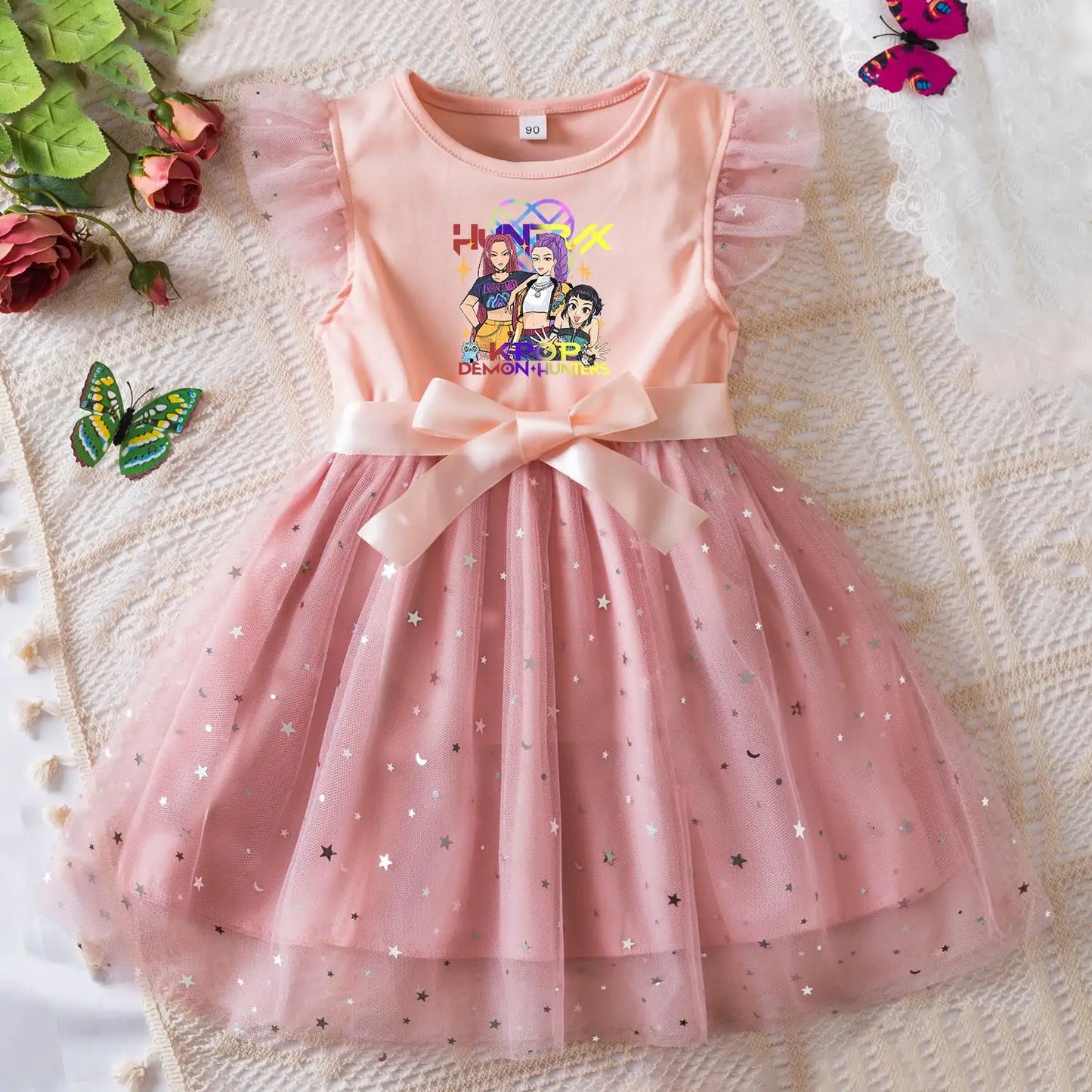 Rumi Girls Sequin Tutu Dress with Bow Flutter Sleeves Summer Princess Party Outfit for Toddler Kids 2-6 Years