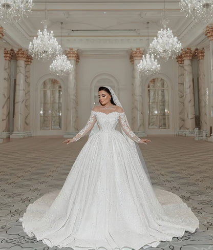 Customized Luxurious Wedding Dress Organza With Embroidery Bead Princess Ballgown O-Neck Bride Dress Vestido de novia