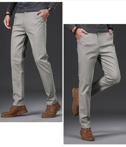 97% Cotton Classic Men's Casual Pants New Soft Cozy Elasticity Straight Business Trousers Fashion Branded Clothing Size 28-38
