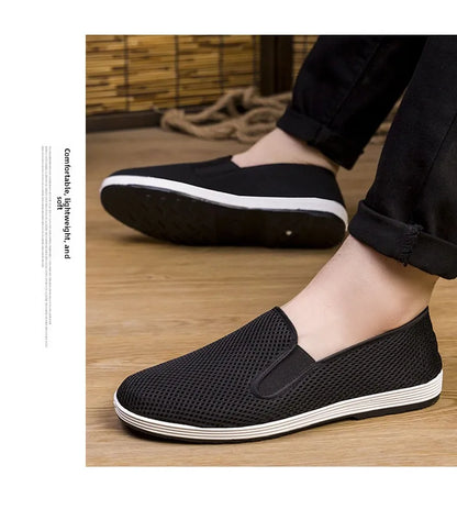 Men's Summer Soft Bottom Driving Shoes Breathable Mesh Slip-On Shoes Wear-Resistant Casual Old Beijing Style Rubber Sole