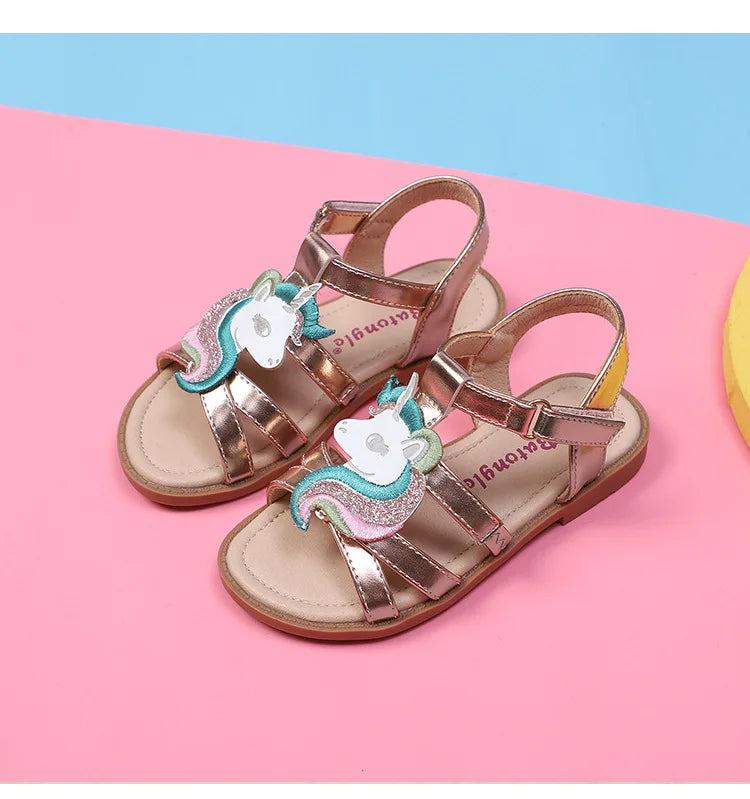 Unicorn Cartoon Girls Sandals High Quality Kids Open-toed Sandals For Girl 2025 Summer Children Beach Swim Shoes Size 25-32