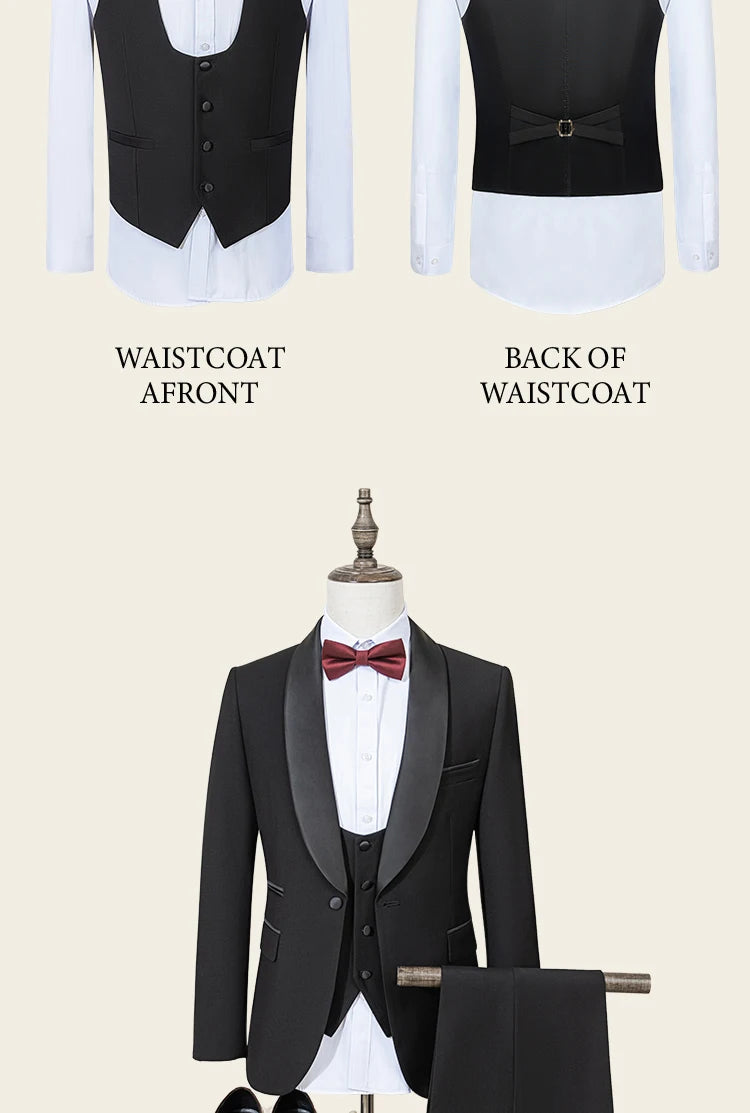 Men's suit black collar formal dress wedding three-piece suit orthodox suit vest pants