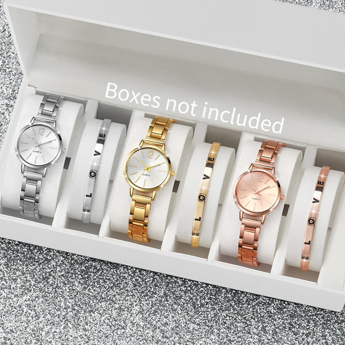 6PCS/Set Women's Watch Fashion Steel Band Quartz Watches Diamond Bracelets Set（Without Box）