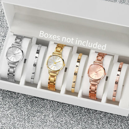 6PCS/Set Women's Watch Fashion Steel Band Quartz Watches Diamond Bracelets Set（Without Box）