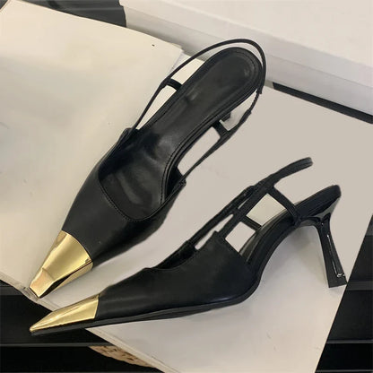 Street Style Sexy Pointed Toe Slingbacks Pumps Women Stripper Sandals High Heels Female Banquet Shoes Brown Kitten Heels