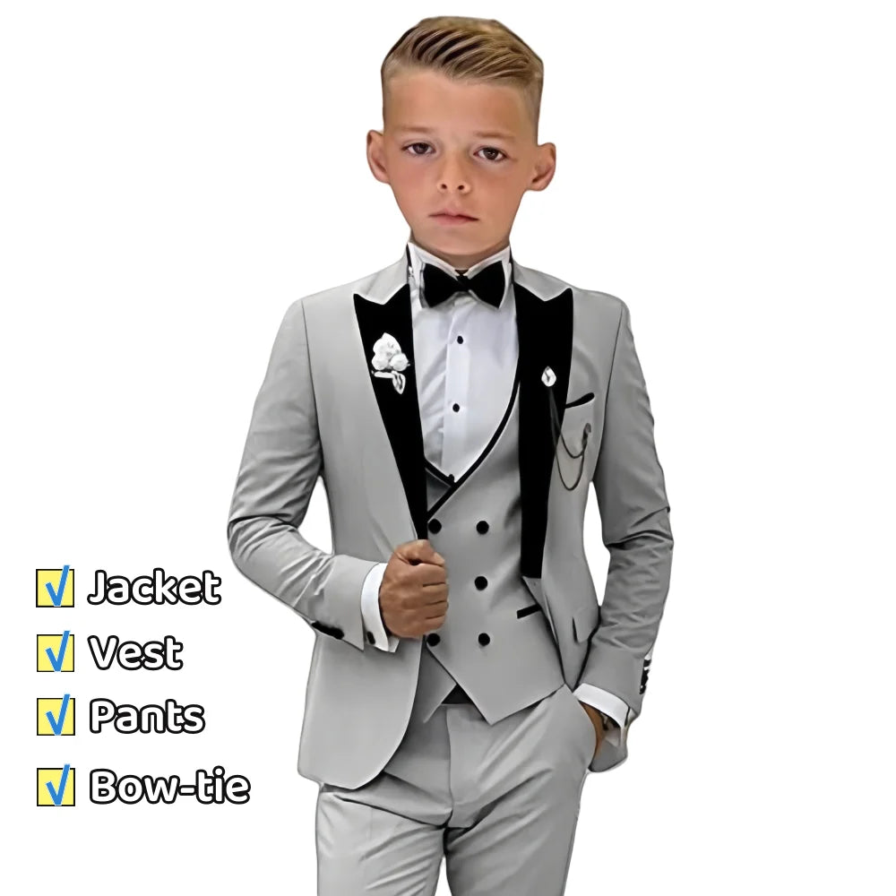 Newest Kids Suit Set 2-14 Years Single Button Boy's 4 Pieces Formal Suits Blazer Vest Pants Wedding Guest Tuxedo Piano Suit