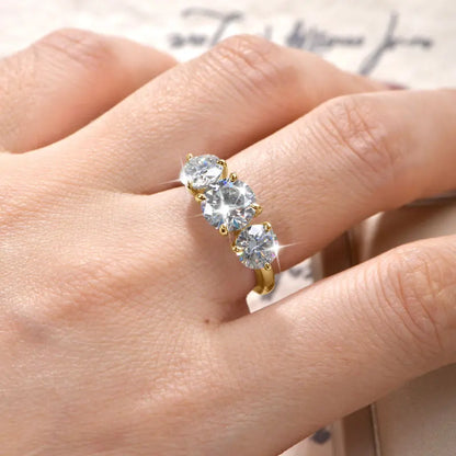 Round 8mm&6.5mm Moissanite Engagement Ring for Women 14K Gold Filled Three Stone Wedding Ring Sparkling Jewelry Gift