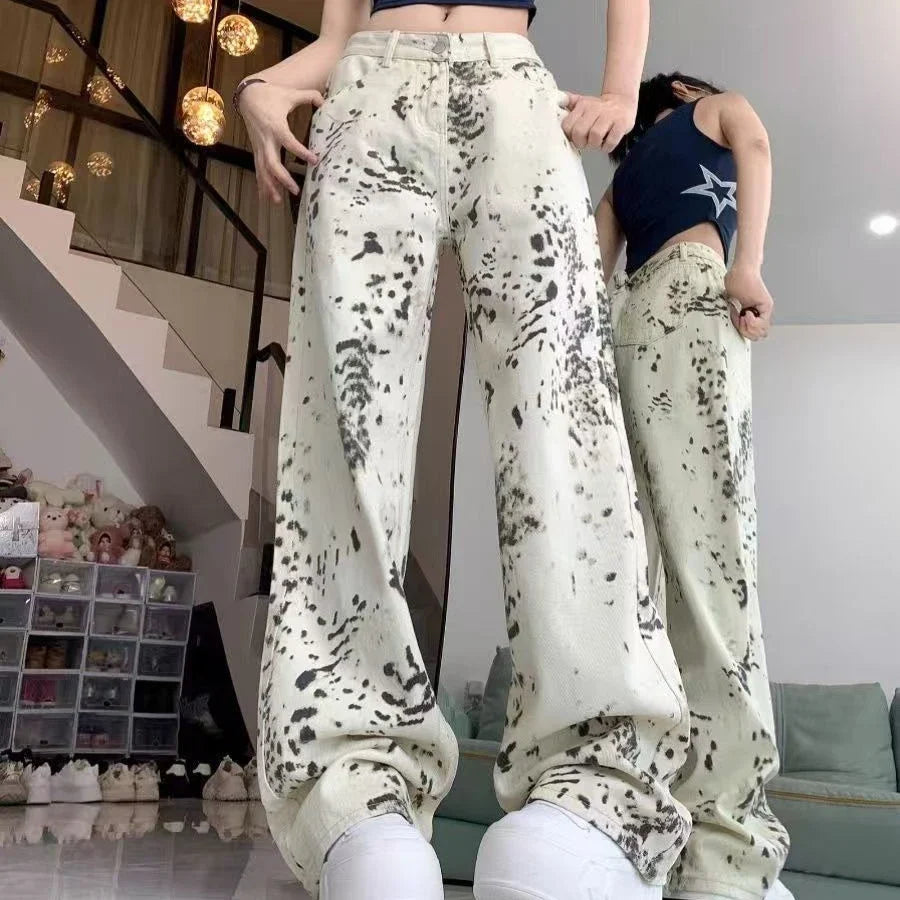 Vintage Fashion Female High Waist Casual Wide Leg Jeans