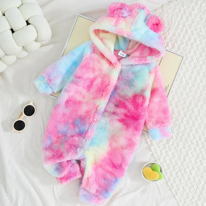 Baby Boys and Girls Plaid Romper Hooded Long Sleeved Plush Jumpsuit Winter Warm Bodysuit Clothes for 3-24 Months Toddler Boy