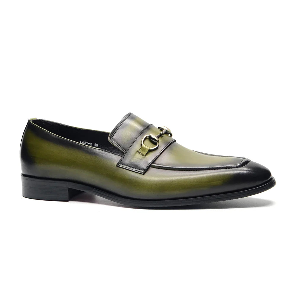 European Classic Mens Wedding Dress Shoes Genuine Leather Horsebit Loafer Shoes Green Casual Business Party Formal Shoes for Men