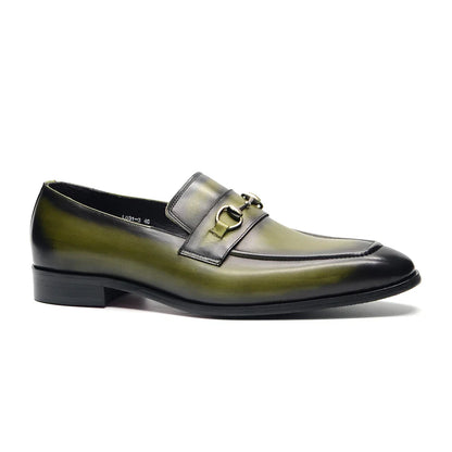 European Classic Mens Wedding Dress Shoes Genuine Leather Horsebit Loafer Shoes Green Casual Business Party Formal Shoes for Men