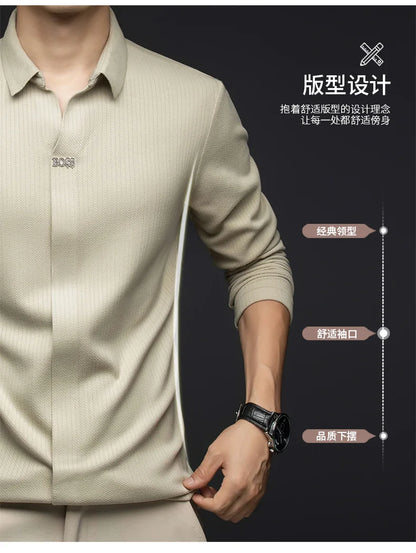 Men's Business Casual Solid Color Stretch V-neck POLO Shirt Daily Commute Striped Sweater for Fall 2024.