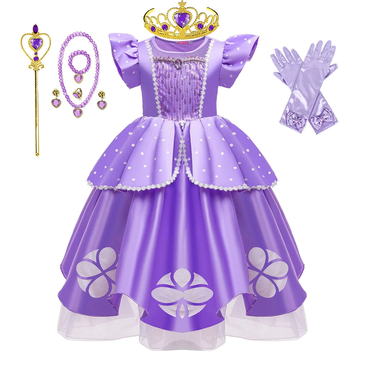 Little Sophia Role Playing  Cute Ball Gown Sofia Costume Play Dress Tea Length Puffy Birthday Party Frock As a Intern Princess
