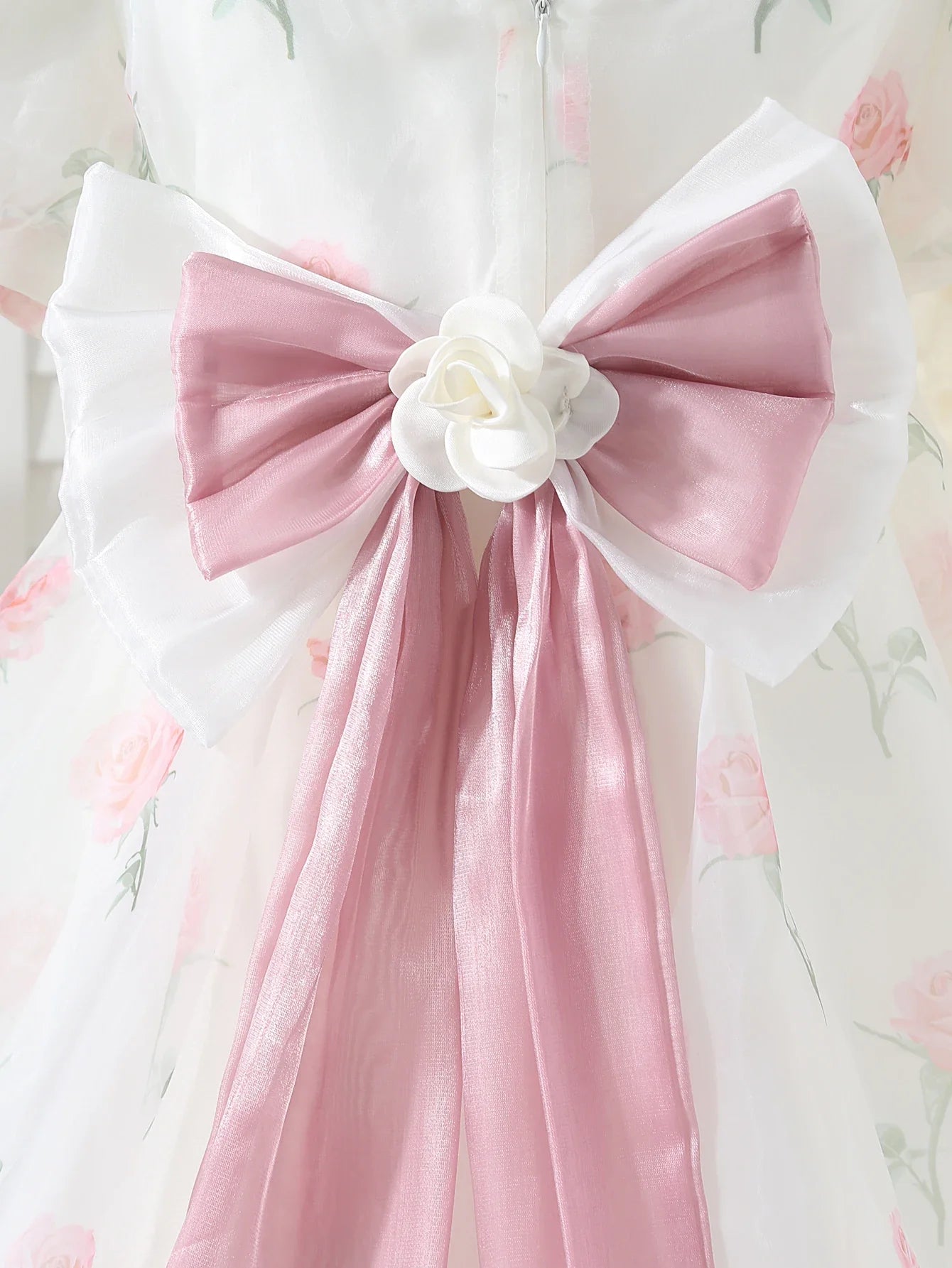 Summer New Girls' Floral Bubble Sleeves Stylish Back Bow Princess Dress Dress