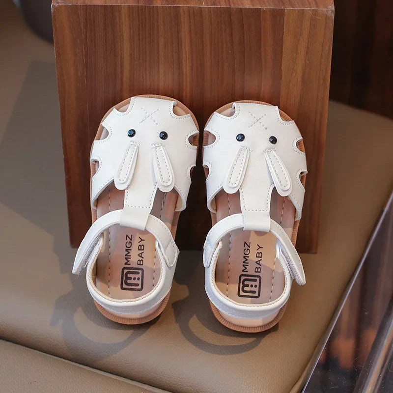 Toddler Children Sandals Rabbit Lovely White Brown Kids Summer Shoes Unisex Breathable Flexiable Comfy Boys Girls Shoes 21-30