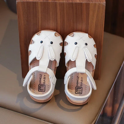 Toddler Children Sandals Rabbit Lovely White Brown Kids Summer Shoes Unisex Breathable Flexiable Comfy Boys Girls Shoes 21-30