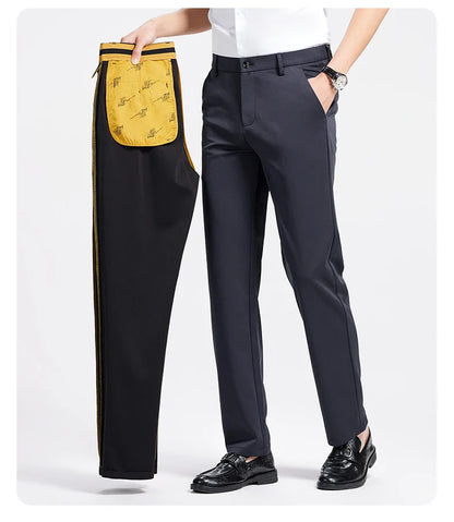 Men Spring Summer Thin Formal Dress Pants High Quality Elastic Waist Business Casual Suit Trousers Work Office Black Long Pants