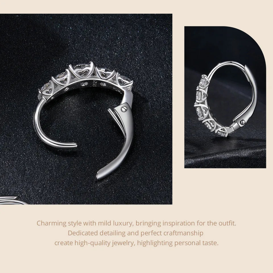 Shining Moissanite Hoop Earrings Lab Diamond Ear Buckles for Women Engagement 925 Sterling Silver Fine Jewelry Gift