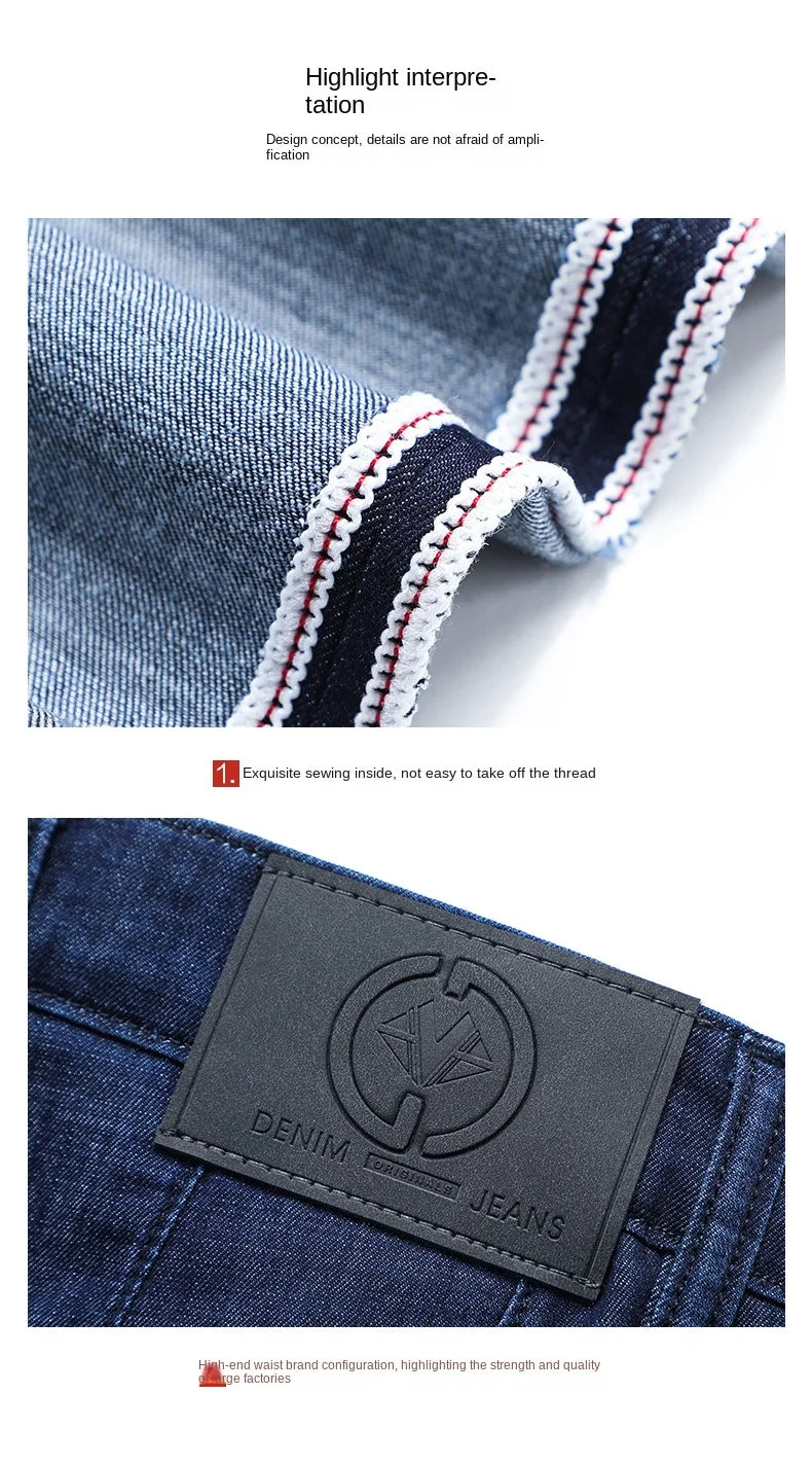 Modal Fabric Spring Summer Men's Black Thin Straight Jeans Classic Style Business Fashion Stretch Loose Jeans Male Brand
