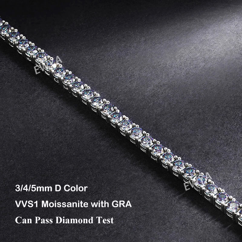 Luxury 3/4/5MM Full Blue Green Moissanite Tennis Bracelet for Men Women S925 Red Pass Diamond Test Bracelets Wholesale Gift