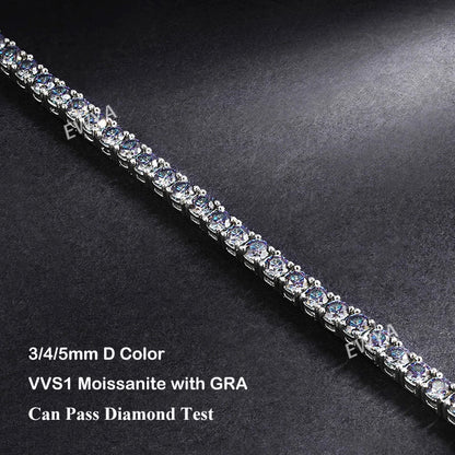 Luxury 3/4/5MM Full Blue Green Moissanite Tennis Bracelet for Men Women S925 Red Pass Diamond Test Bracelets Wholesale Gift