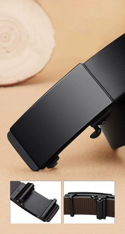 Men Leather Belt Black Metal Toothless Automatic Buckle Business Casual PU Leather Men's Fashion High Quality Belt