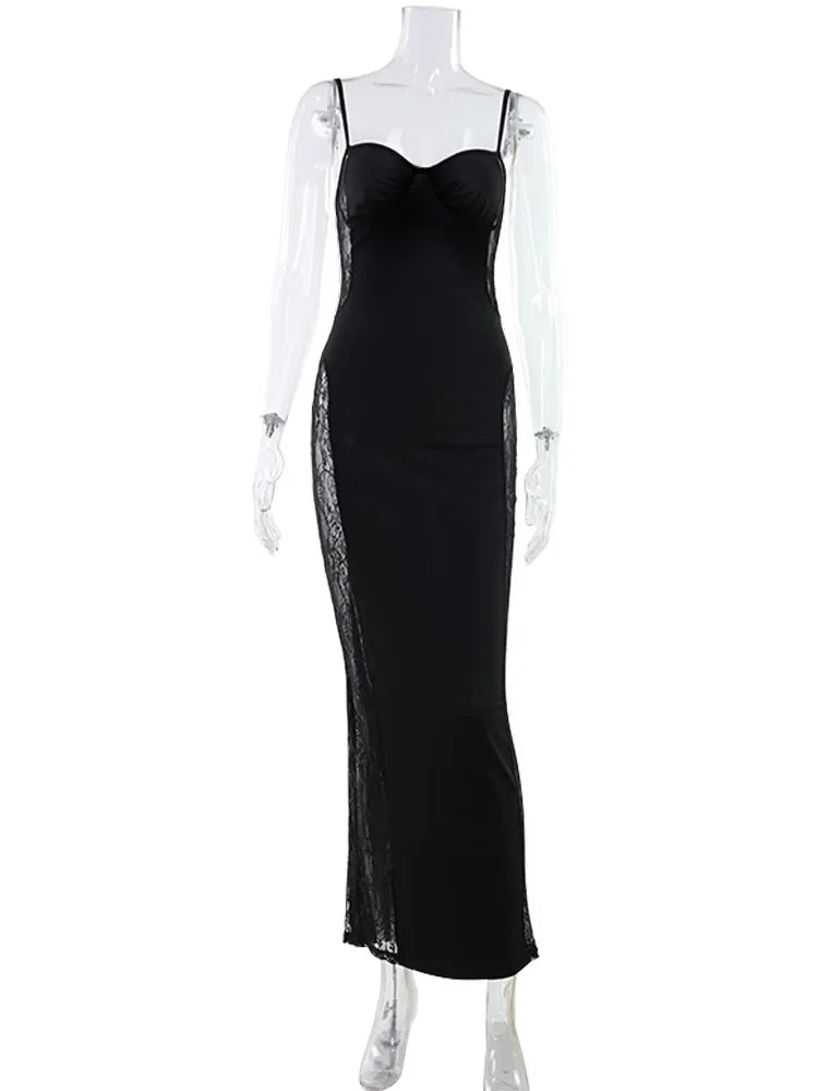 Eelgant Straps Women's Dresses Patchwork Lace SheathSolid Camisole Sleeveless Party Trend Fashion Female Vestidos Robes