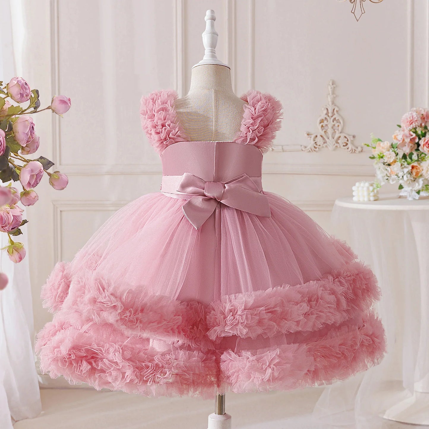 Vestido Infantil Verão Contas Meninas Elegante Aniversário Casamento Damas de Honra Princesa Vestidos Menina Laço Noite Formatura Vestidos