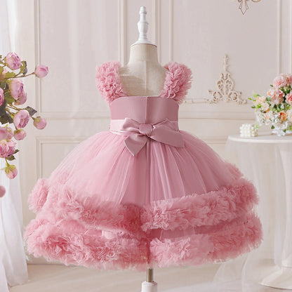 Vestido Infantil Verão Contas Meninas Elegante Aniversário Casamento Damas de Honra Princesa Vestidos Menina Laço Noite Formatura Vestidos