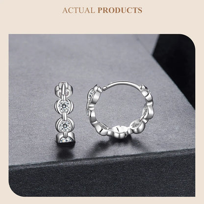 Moissanite Chain Hoop Earrings for Women, D Color Lab Diamond 925 Sterling Silver Hypoallergenic Round Huggies Earrings