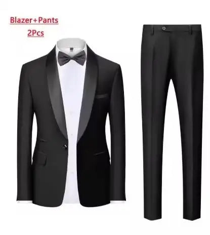 US Size Men Lapel Black Collar 3 Pcs Suit Set Coat Vest Trousers / Business Groom Wedding Dress Fprmal Blazer Pants Waistcoat