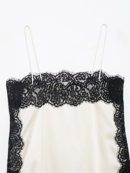 Elegant Sexy Lace Splice Satin Tops for Women Sleeveless Backless Beach Chic Tops Cropped Camisole Christmas Evening Party Tops