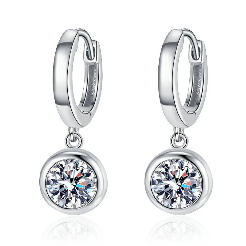 D VVS1 Round Moissanite Pendant Earrings for Women Sparkling Fine jewelry s925 Sliver Plated White Gold Hoop Earring