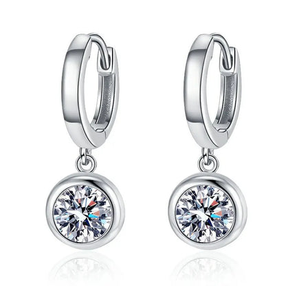 D VVS1 Round Moissanite Pendant Earrings for Women Sparkling Fine jewelry s925 Sliver Plated White Gold Hoop Earring