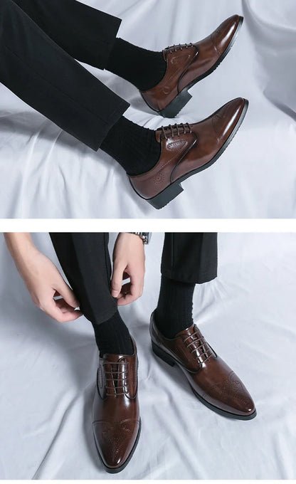 Trend Brogues Casual Business Shoes Men Wedding Pointed Toe Office Formal Social Leather Shoes For Men Trend Men's Dress Shoes
