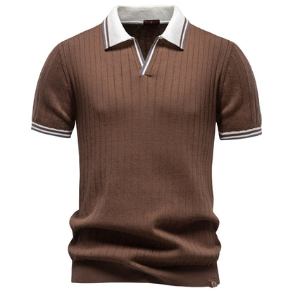 Men's Polo Shirt 100% Cotton Soft Skin Friendly Solid Color Collar Elegant Casual Old Money Style Men Clothing