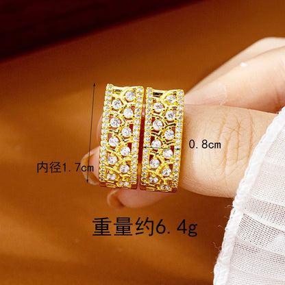 Women 24K Gold AU999 Diamond-Inlaid Geometric Clasp Earrings - Pure gold, trendy design, practical clasp, ideal for gifting