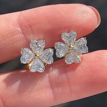 4-Stone Heart Cut Moissanite Stud Earrings for Women 2.4CT Full Lab Diamond Ear Studs with Certificates S925 Silver Fine Jewelry