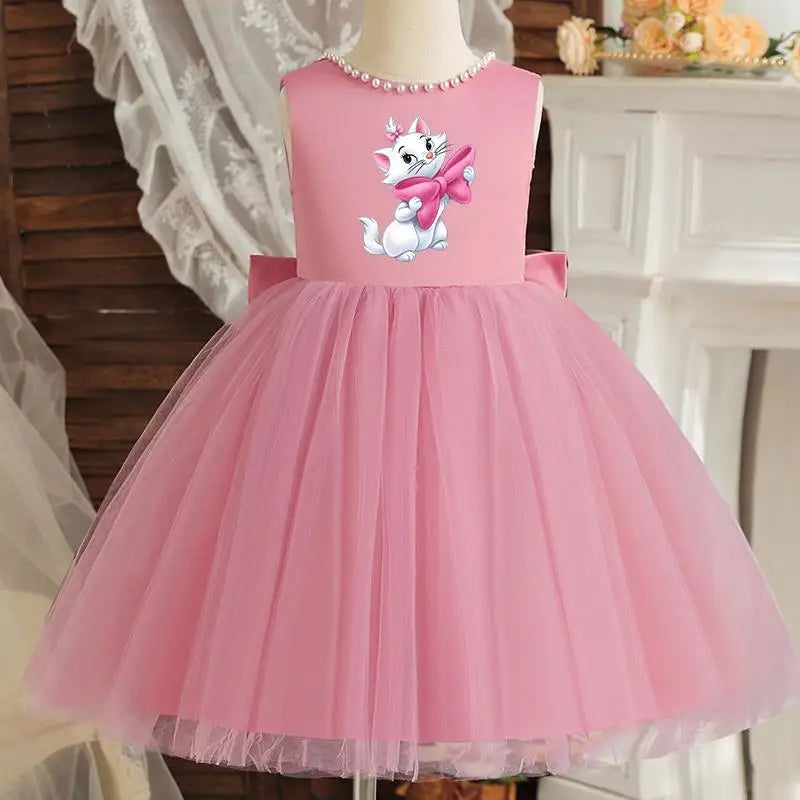 Princess Girl Bow Dress Kids Tulle Wedding Guest Party Birthday Pearls Elegant Bridesmaid Pageant Prom Ball Gown Gift