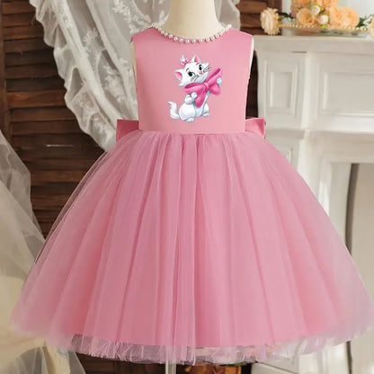 Princess Girl Bow Dress Kids Tulle Wedding Guest Party Birthday Pearls Elegant Bridesmaid Pageant Prom Ball Gown Gift