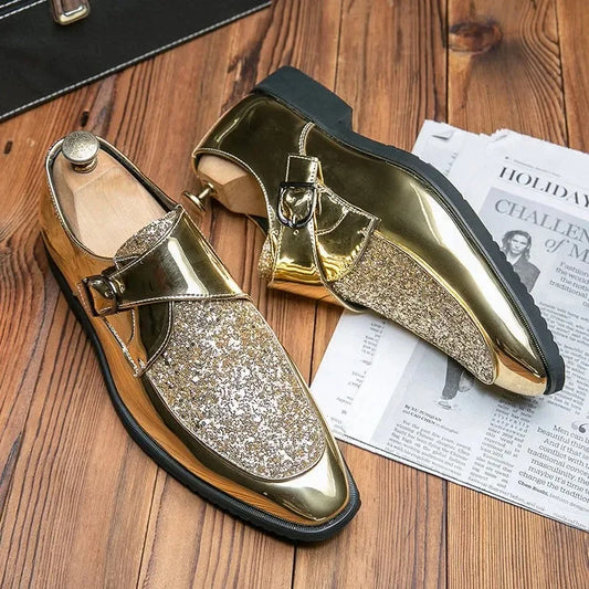 Shoes Men Casual Man Men's Summer Shine Gold Dress Patent Leather For Mens Gold Moccasins Business Pointed Bussiness Luxury