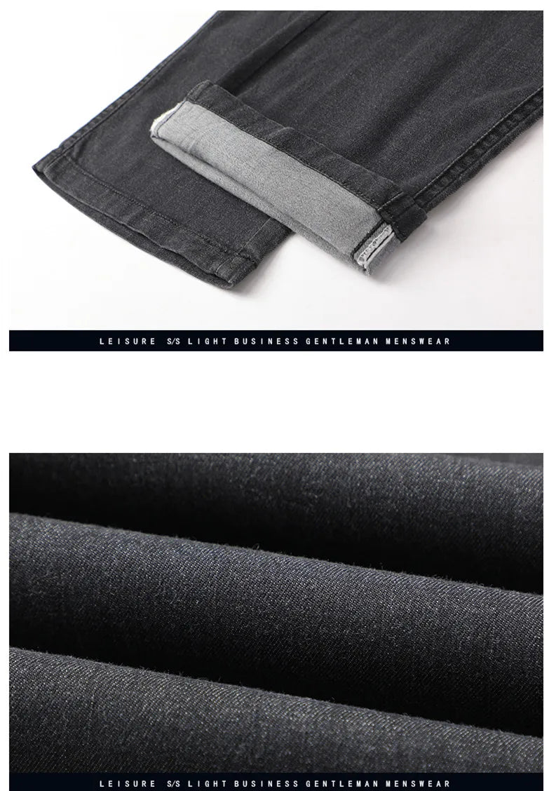 2024 New Men's Summer Thin Jeans Loose Stretch Large Size Ice Silk Straight Pants Elite Business Casual Pants Smoke Gray Blue