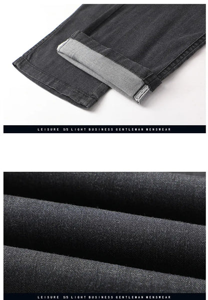 2024 New Men's Summer Thin Jeans Loose Stretch Large Size Ice Silk Straight Pants Elite Business Casual Pants Smoke Gray Blue