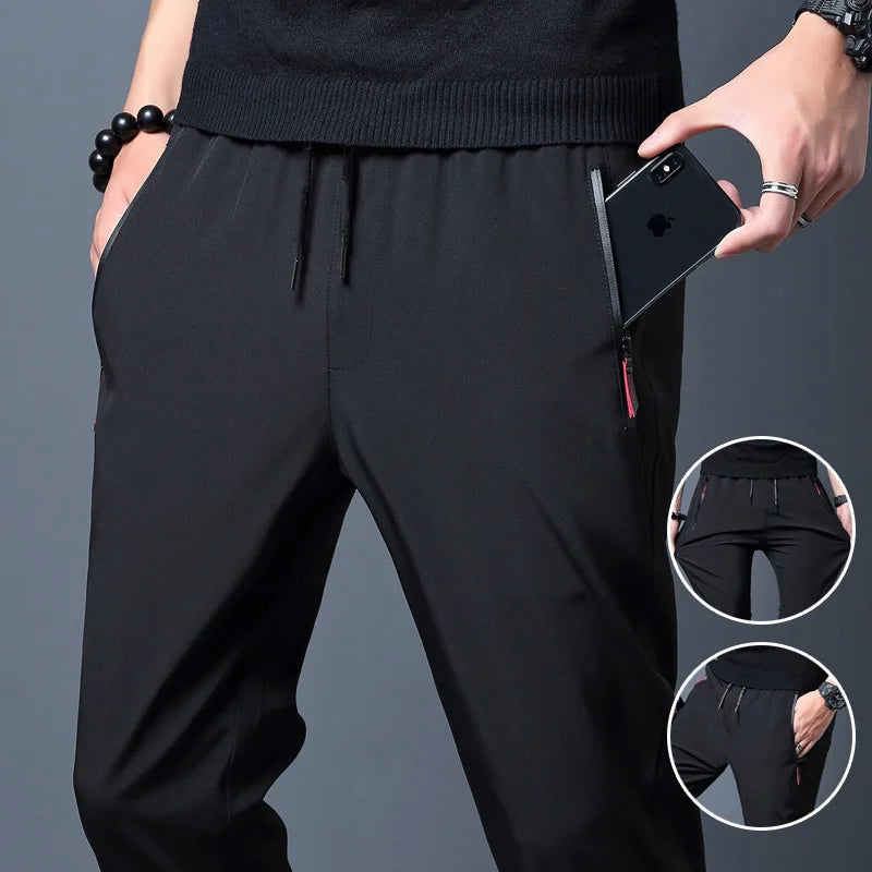 Summer men's ice silk quick drying casual pants slim fit Korean version ice silk pants sports pants straight tube quick drying p