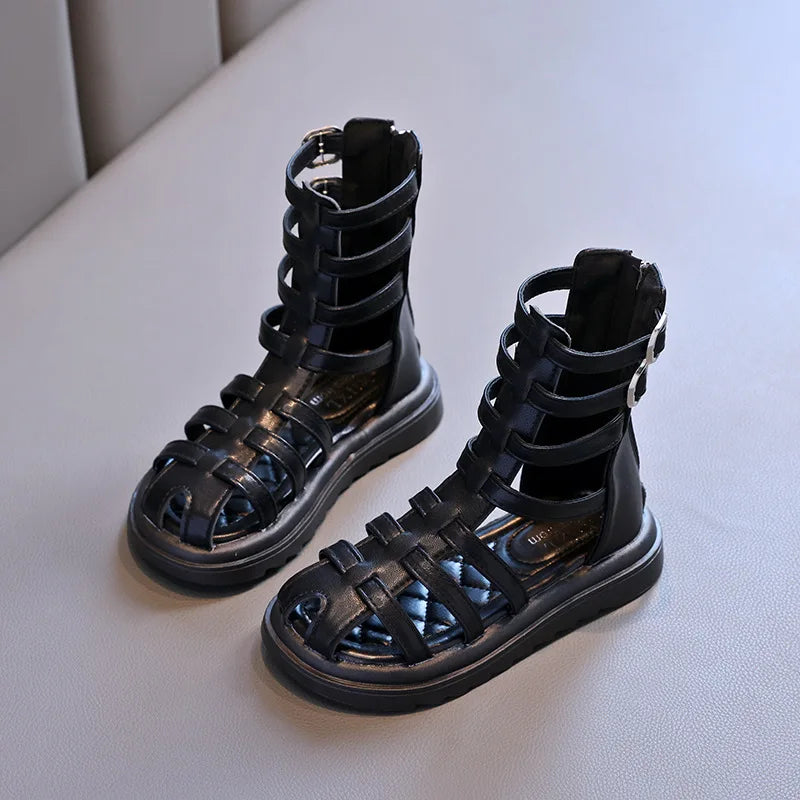 High-top Gladiator Platform Shoes Kids Wedding Party Footwear New Summer Little Girl Children Sweet Princess Long Sandals