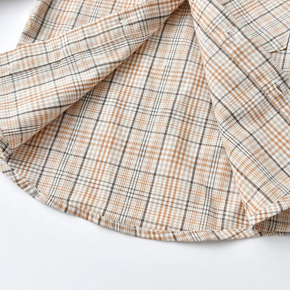 Boy Autumn Cotton Long Sleeve Plaid Shirt and Strap Pants Set Boys' Strap Pants Set Boy Red Pants and Shirts for 70cm-160cm