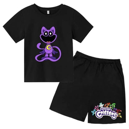 Smiling Critters Cartoon Print Kids Summer Cute 2pcs Soft T-shirts+Pants Suits 2-13Years Boys Girls Casual Sets Children Clothes