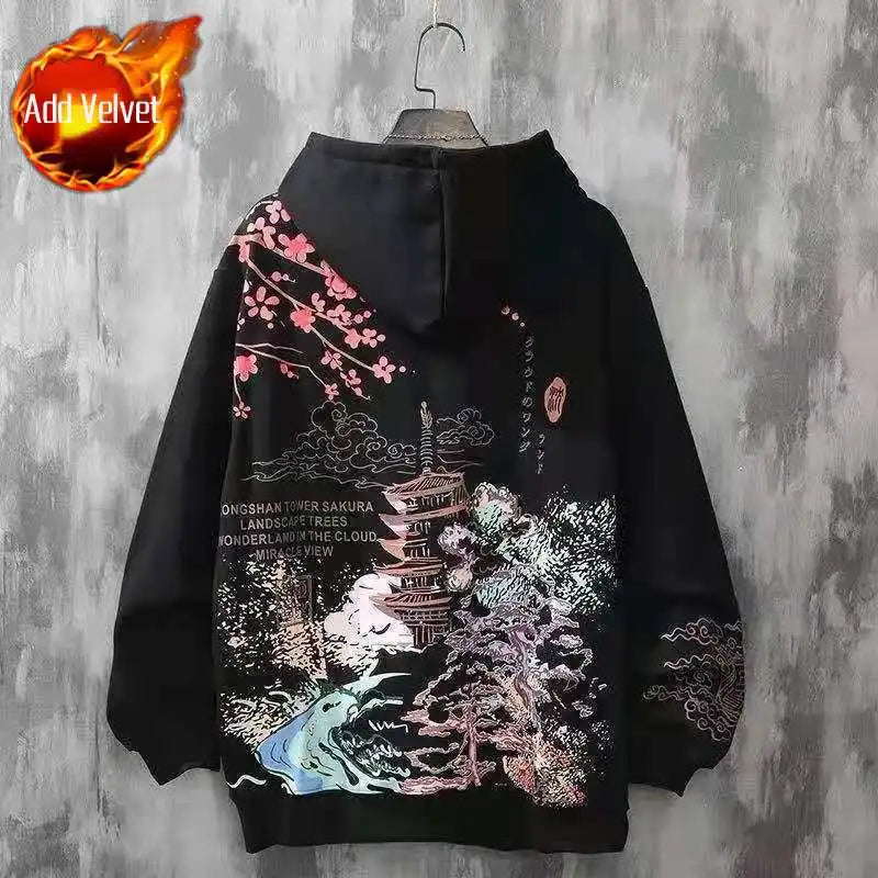 Moletons Pretos com Estampa de Anime Essenciais com Capuz Feminino Estética Coreana Moda Fofa Moletons com Capuz Streetwear para Mulheres